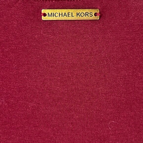 Michael Kors Womens Deep Red V-Neck Tunic Top Sheer Hem Layering Detail Size S - Picture 5 of 10